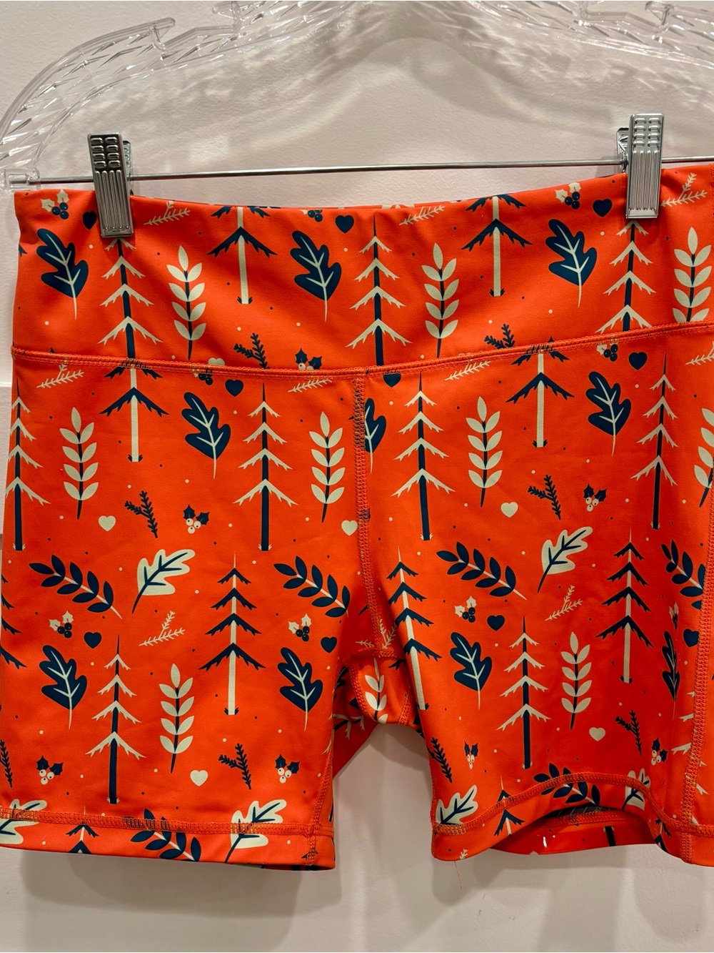 IAB Mfg Bright Orange Athletic Women's Running Shorts with Leaf Print